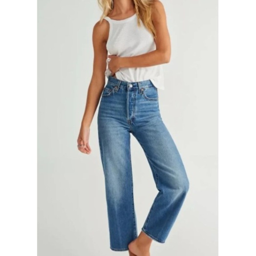 Levis Ribcage Straight Ankle Jeans Medium Wash High Rise Button Fly 27